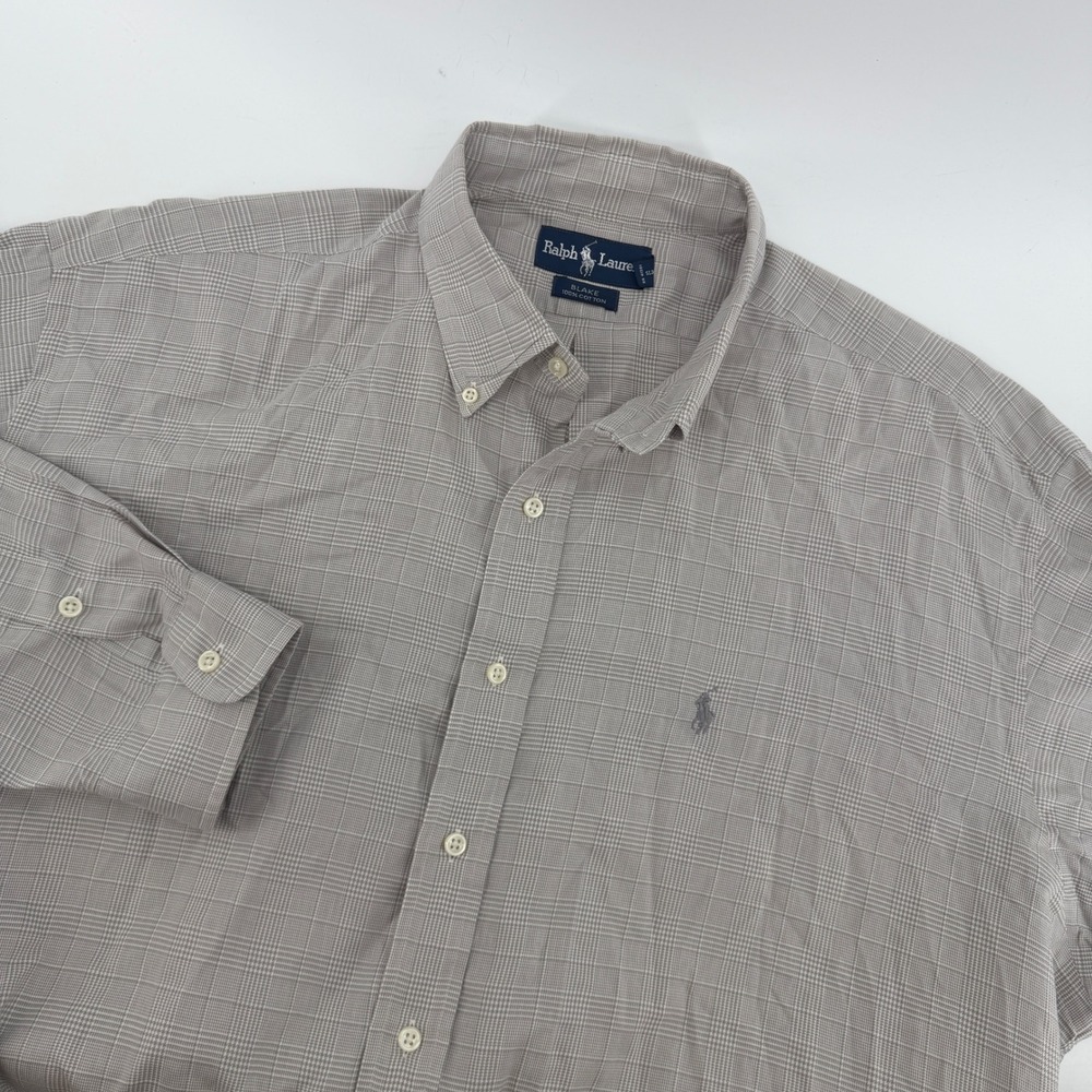 Ralph Lauren Blake Mens XL Tan Glen Plaid Button Down Cotton Shirt Long Sleeve